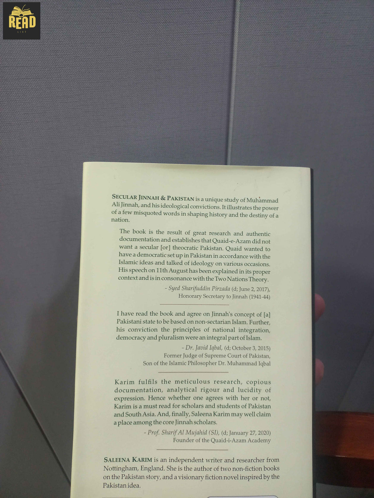 Secular Jinnah and Pakistan by Saleena Karim back cover