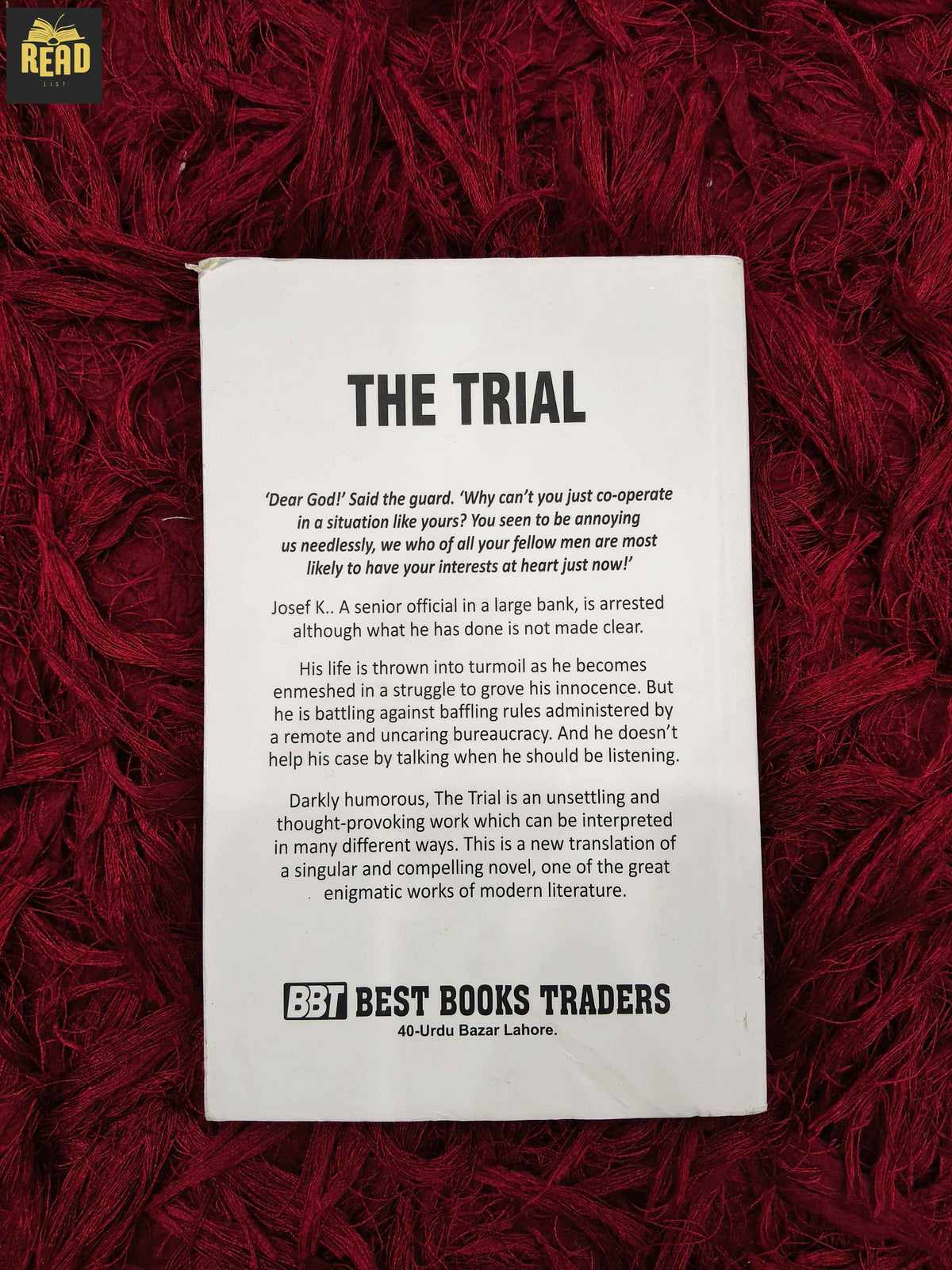 The Trial by Franz Kafka English novel book back cover