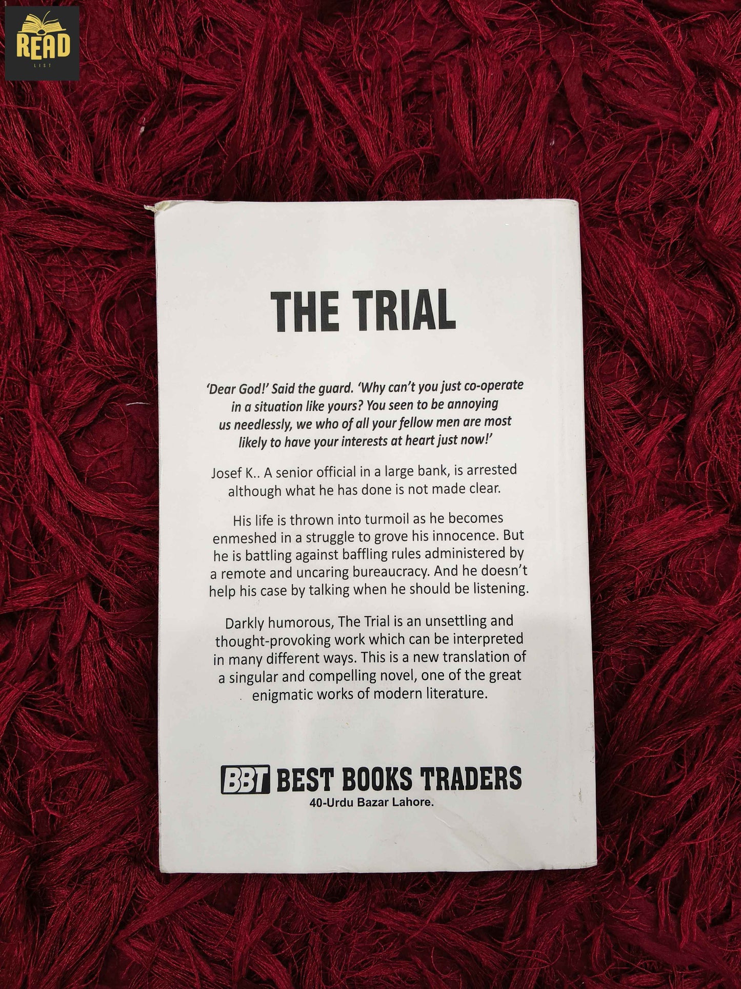 The Trial by Franz Kafka English novel book back cover