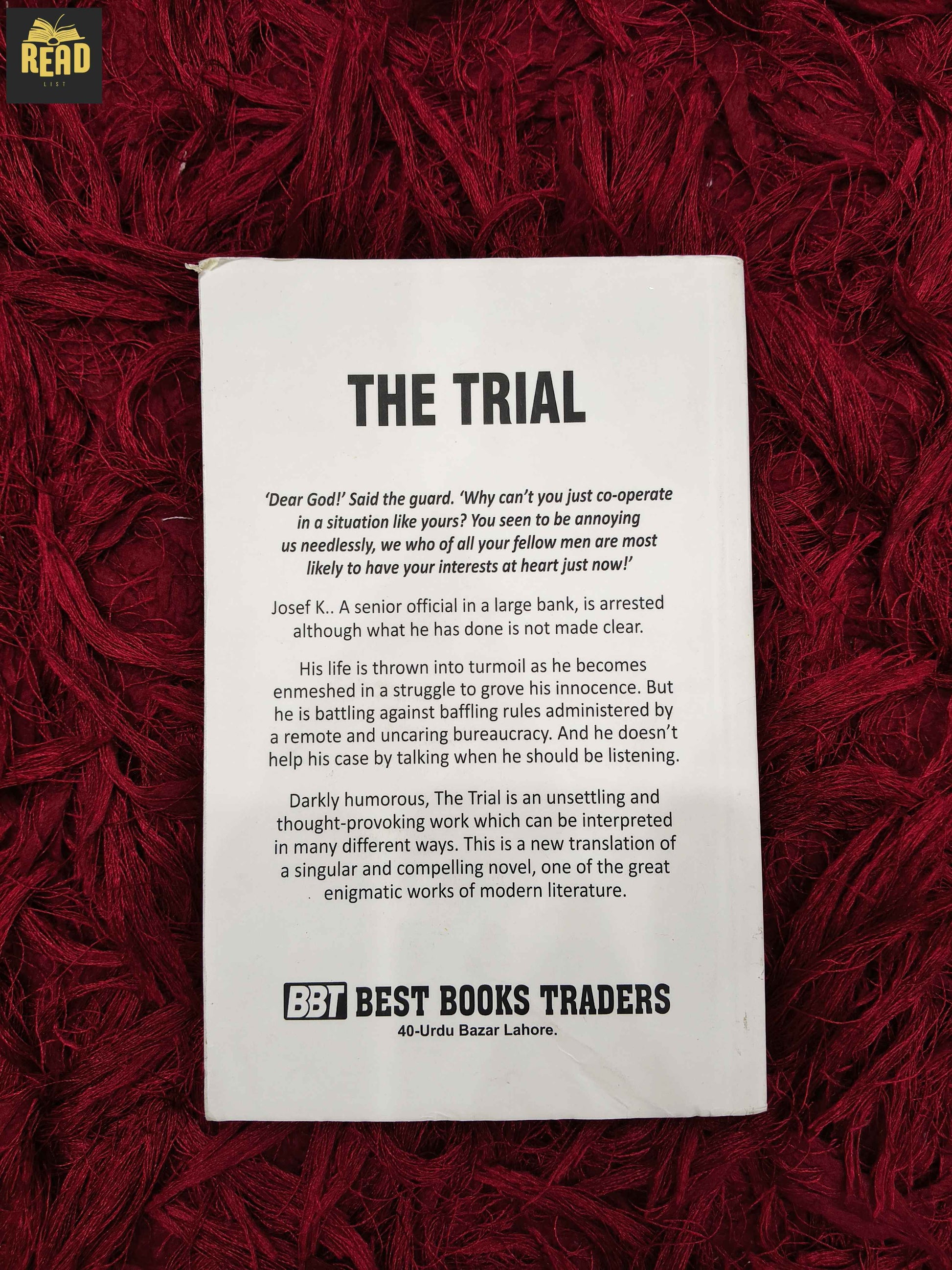 The Trial by Franz Kafka English novel book back cover