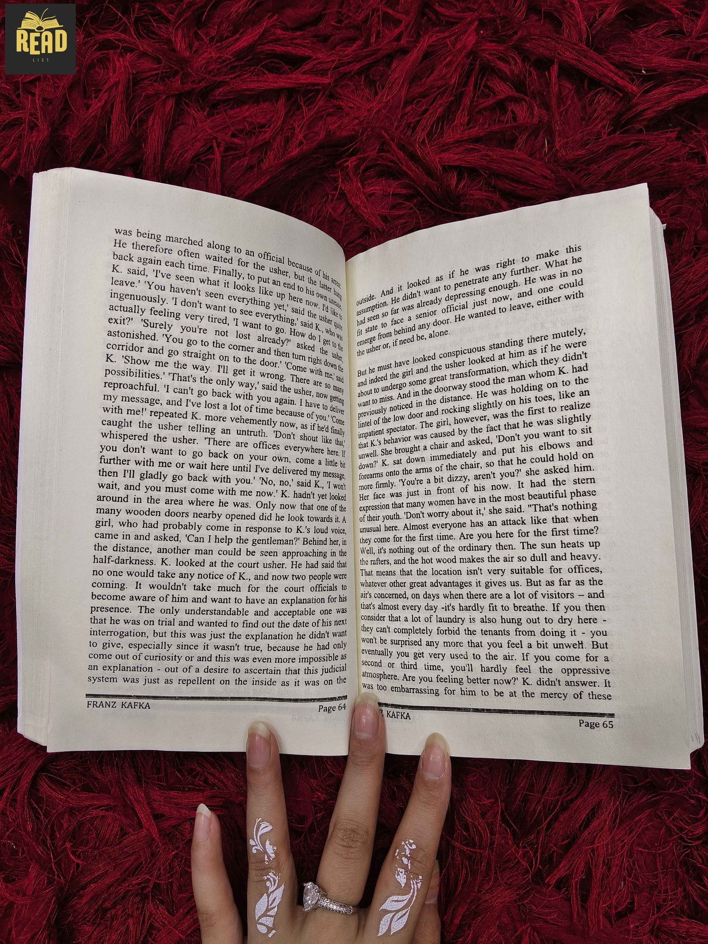 Inside pages of The Trial by Franz Kafka English novel 