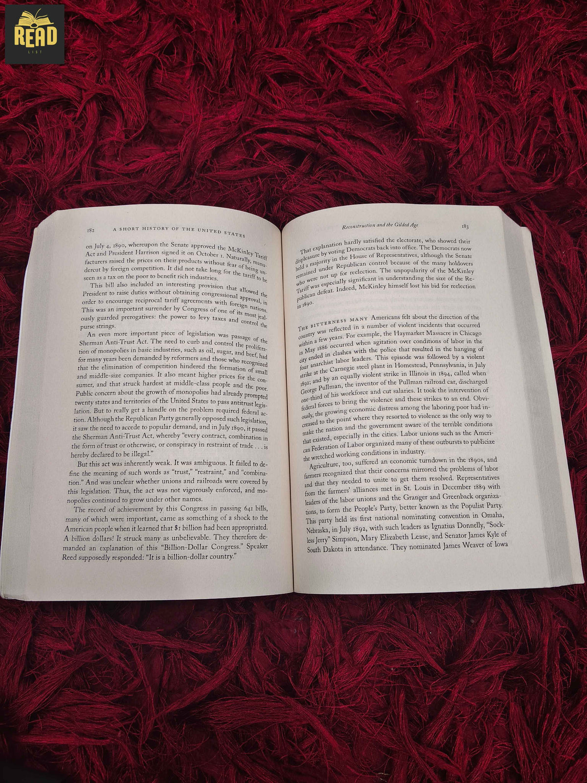Inside pages of A Short History of the United States by Robert V. Remini