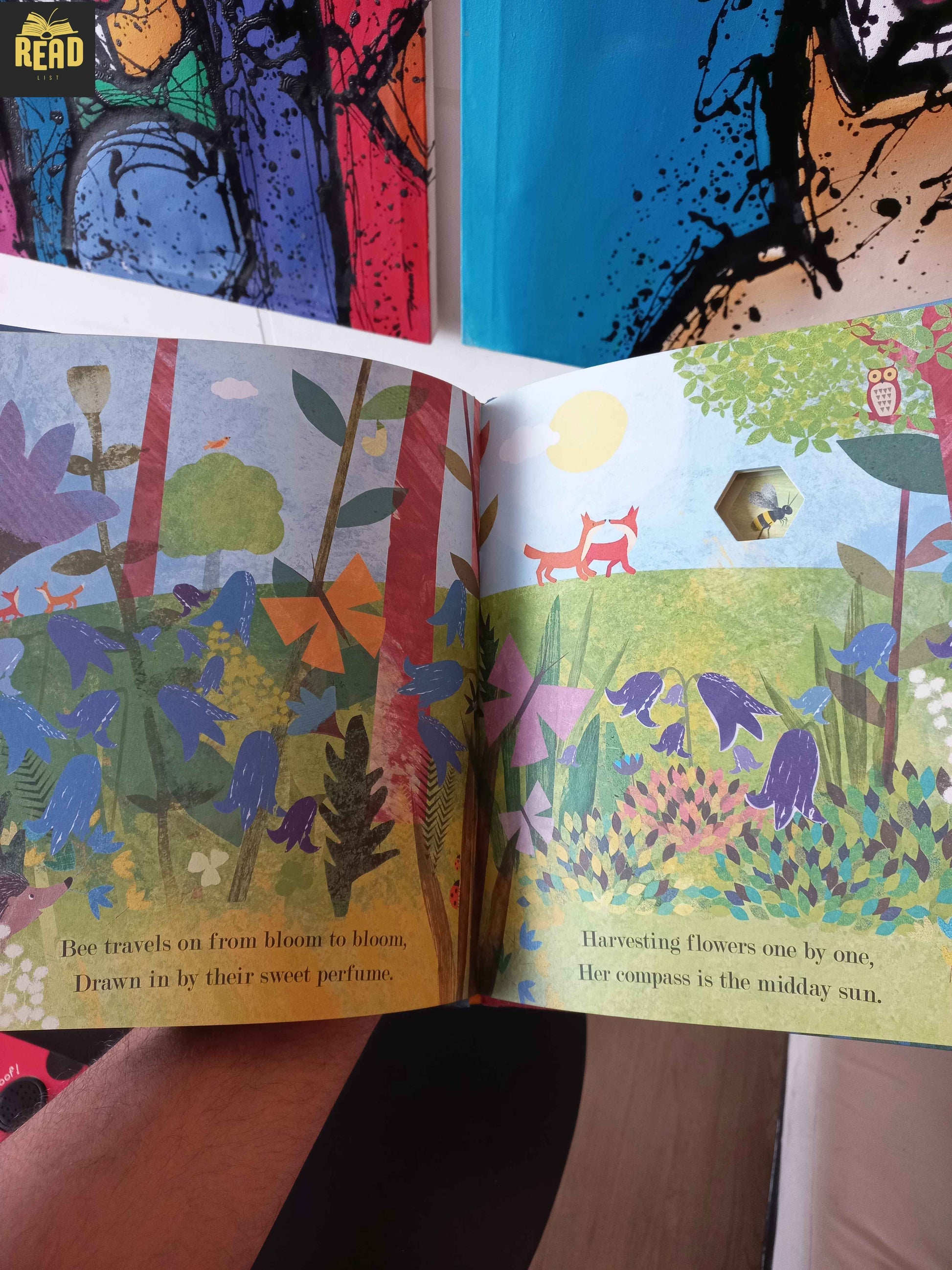 Inside pages of Bee A Peek-Through Picture Book by Britta Teckentrup