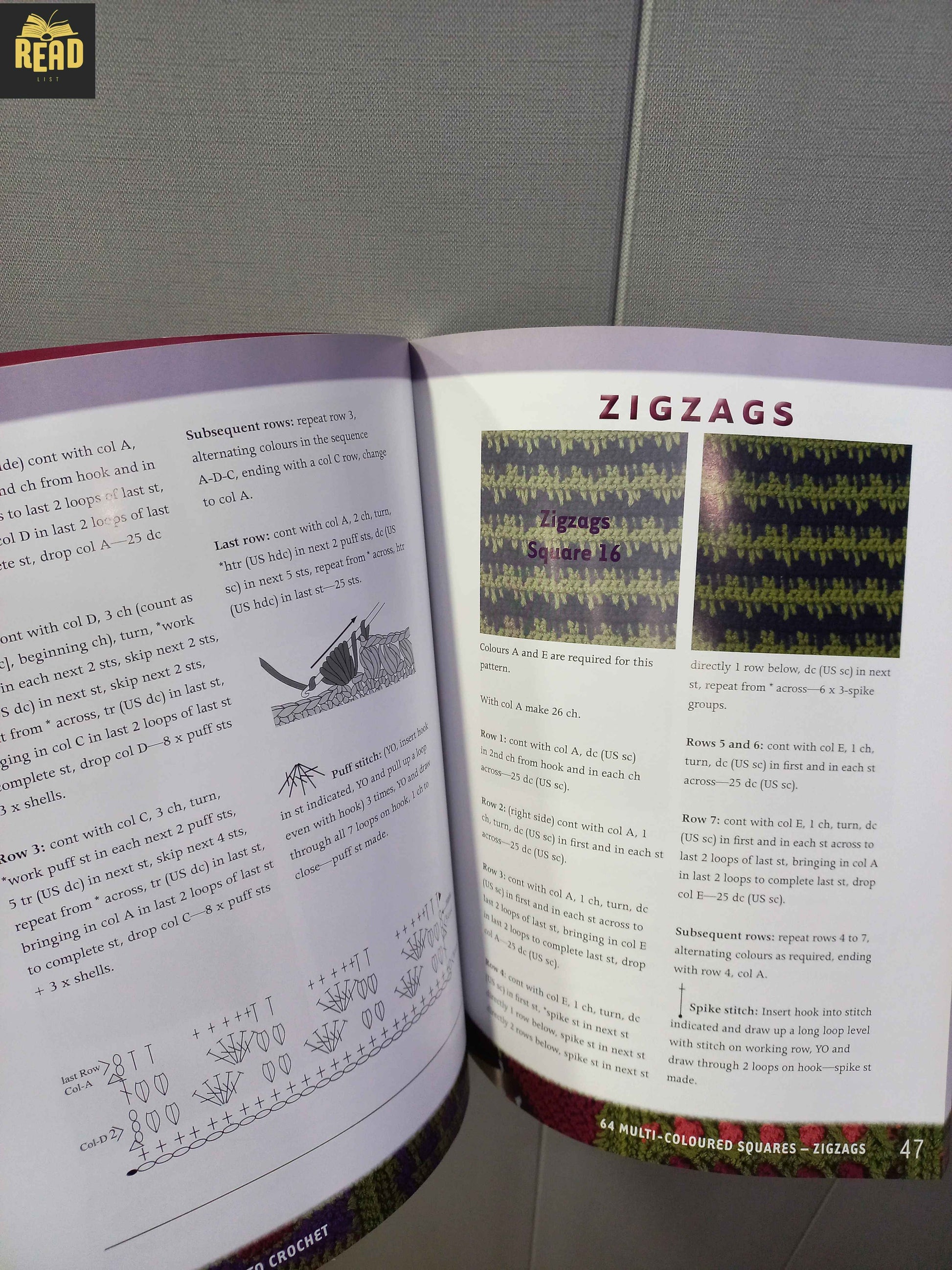 Inside pages of Bring Colour to Crochet 64 Multi-Coloured Squares