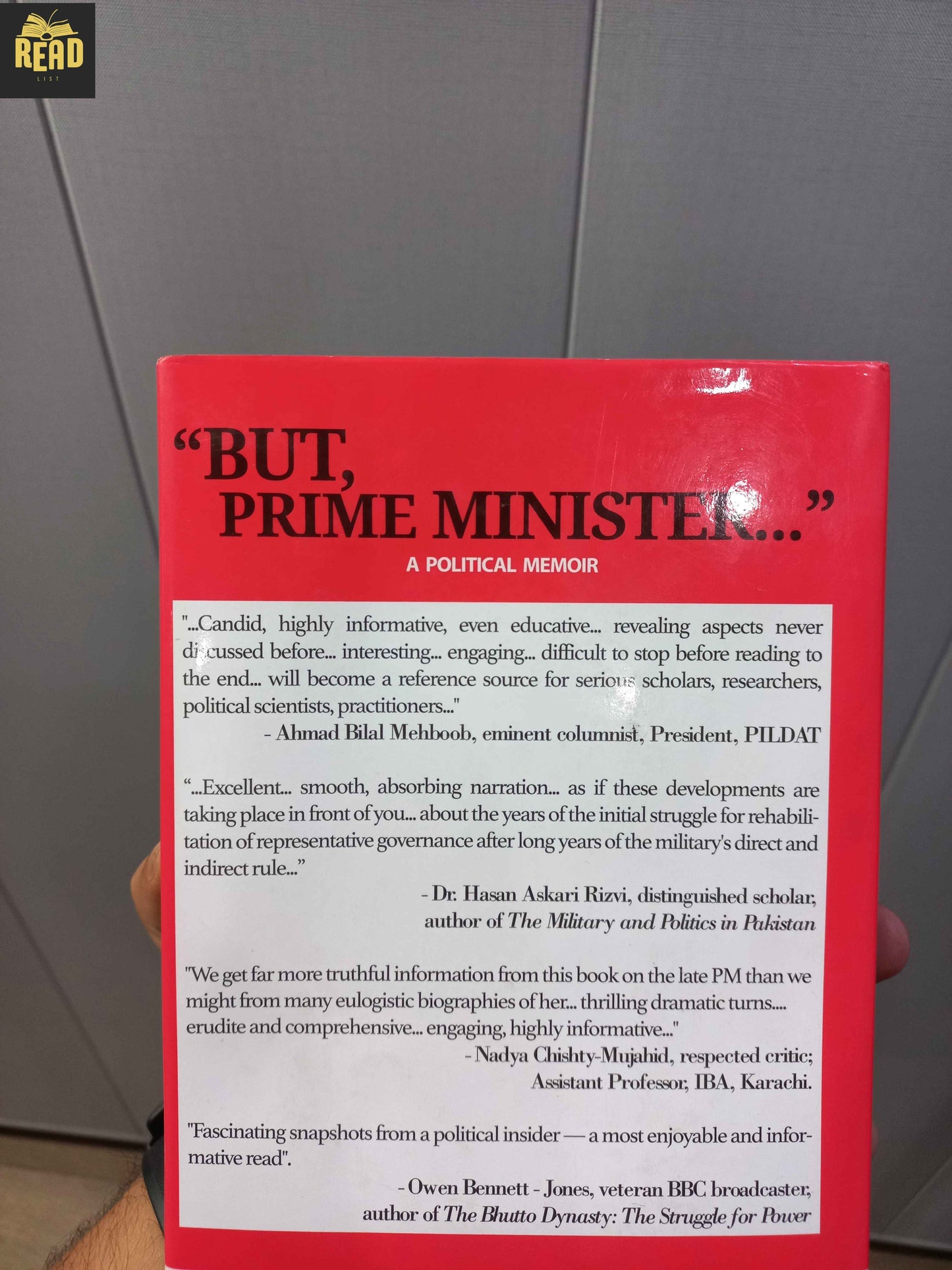 But, Prime Minister A Political Memoir by Javed Jabbar back cover