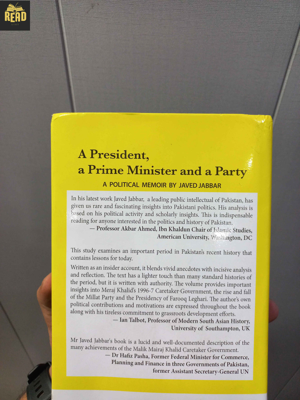 A President, A Prime Minister and A Party by Javed Jabbar back cover
