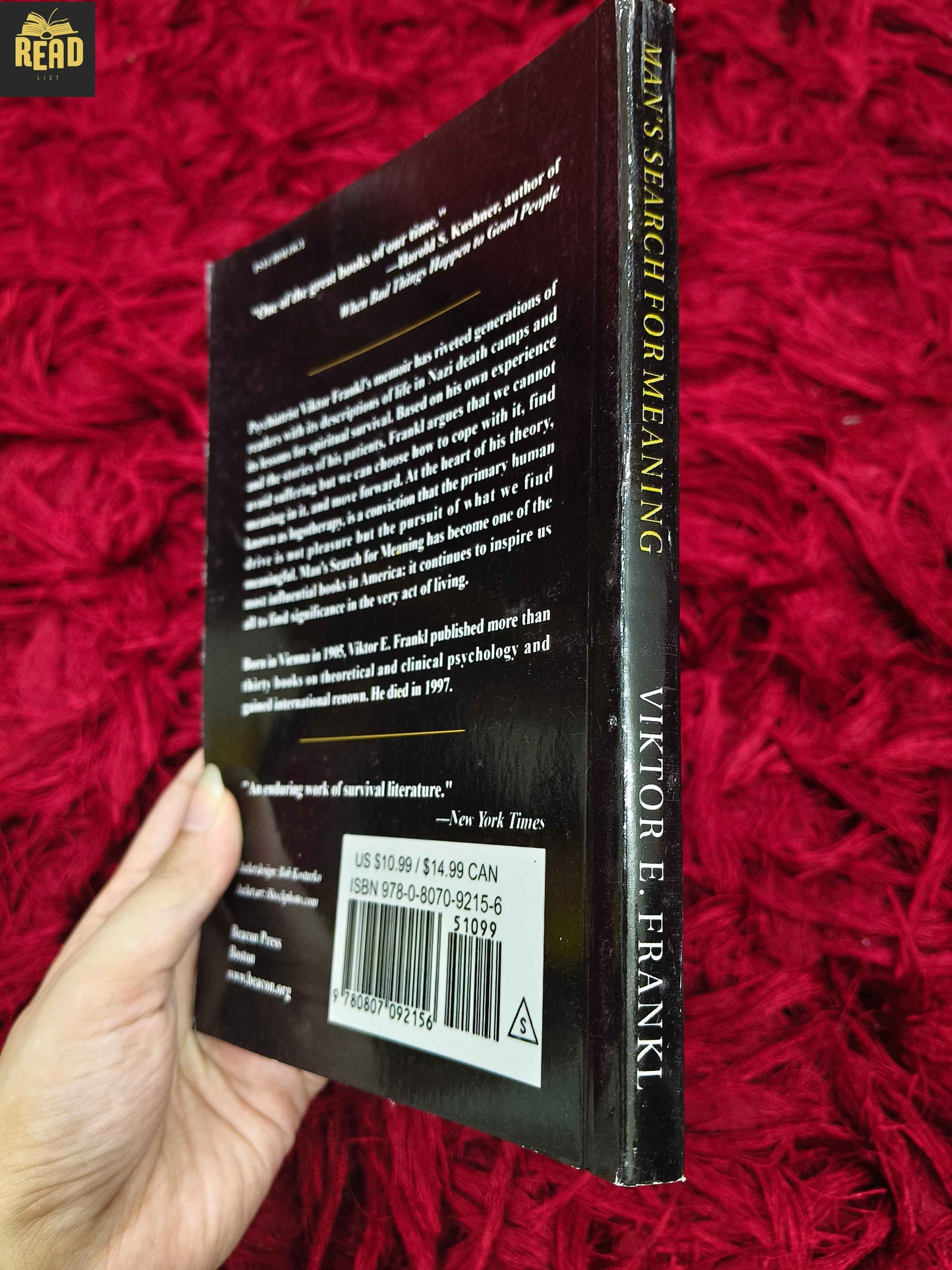 Man's Search for Meaning by Viktor E. Frankl book back cover