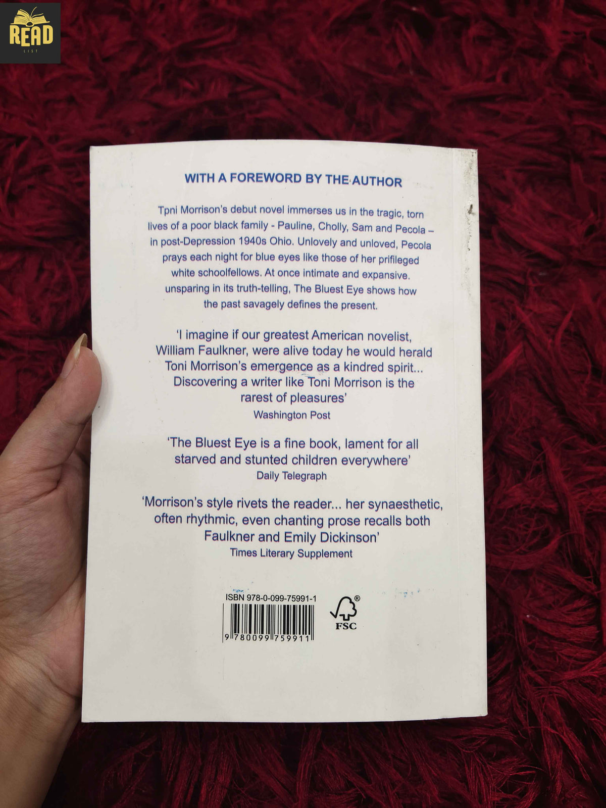 Back cover of The Bluest Eye by Toni Morrison