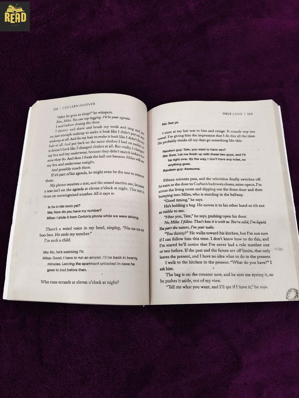 Ugly Love by Colleen Hoover romance novel inside pages
