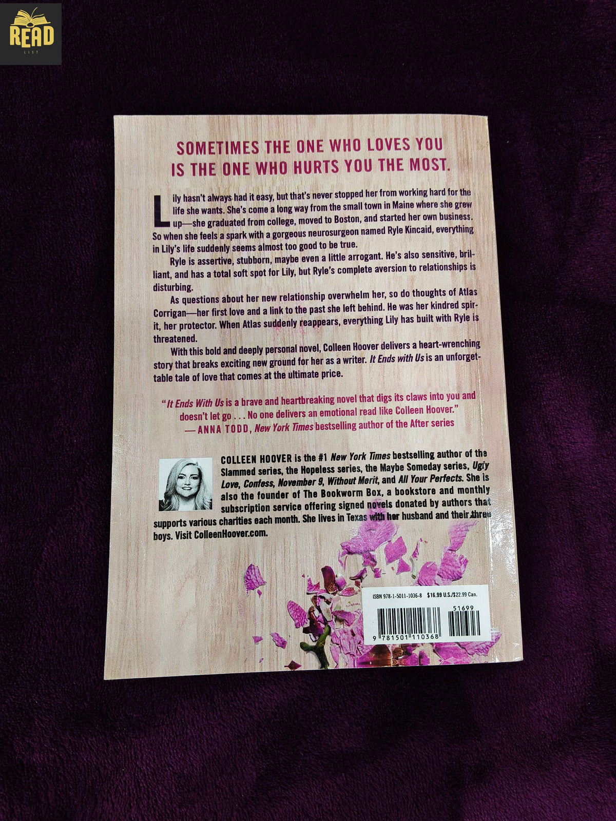 It Ends with Us by Colleen Hoover romance novel back cover