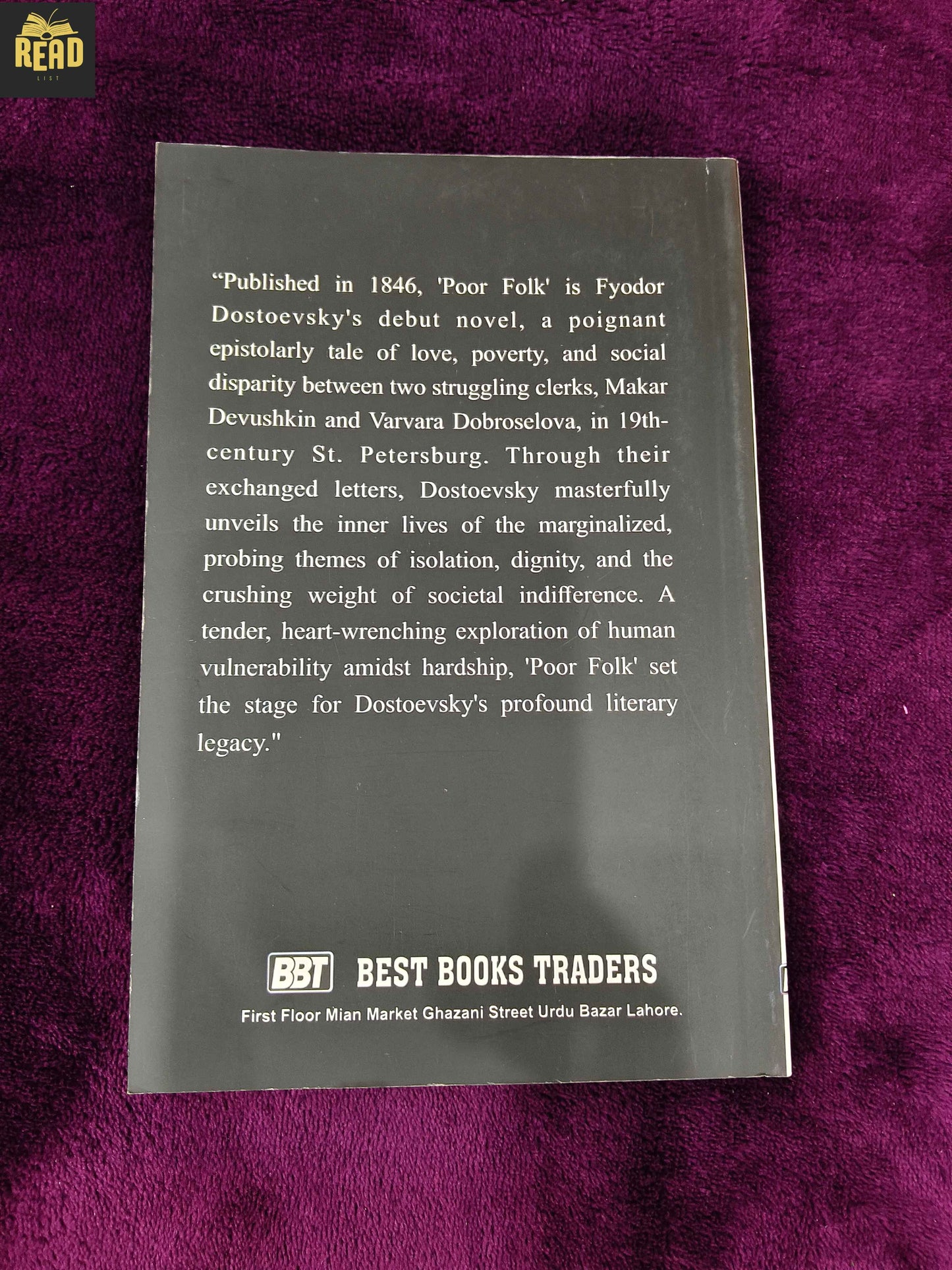 Poor Folk by Fyodor Dostoevsky classic novel back cover