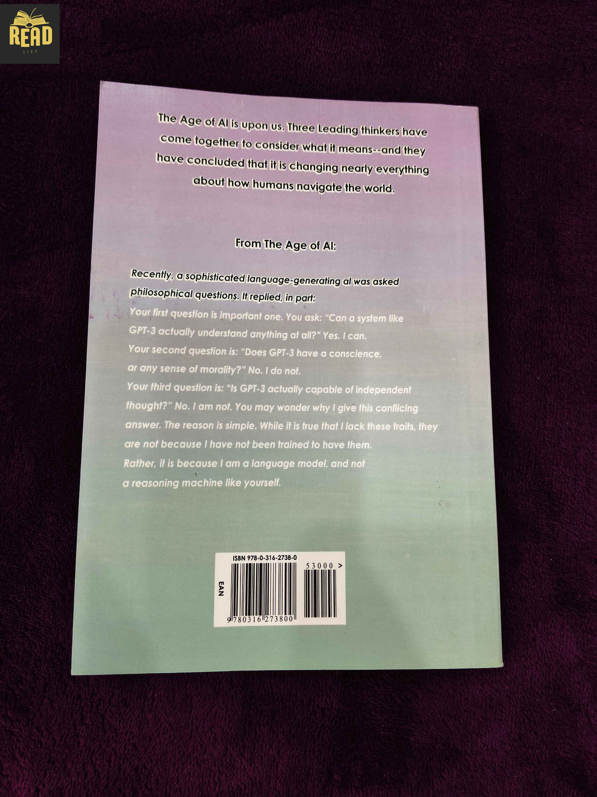 The Age of AI by Henry Kissinger Eric Schmidt Daniel Huttenlocher book back cover