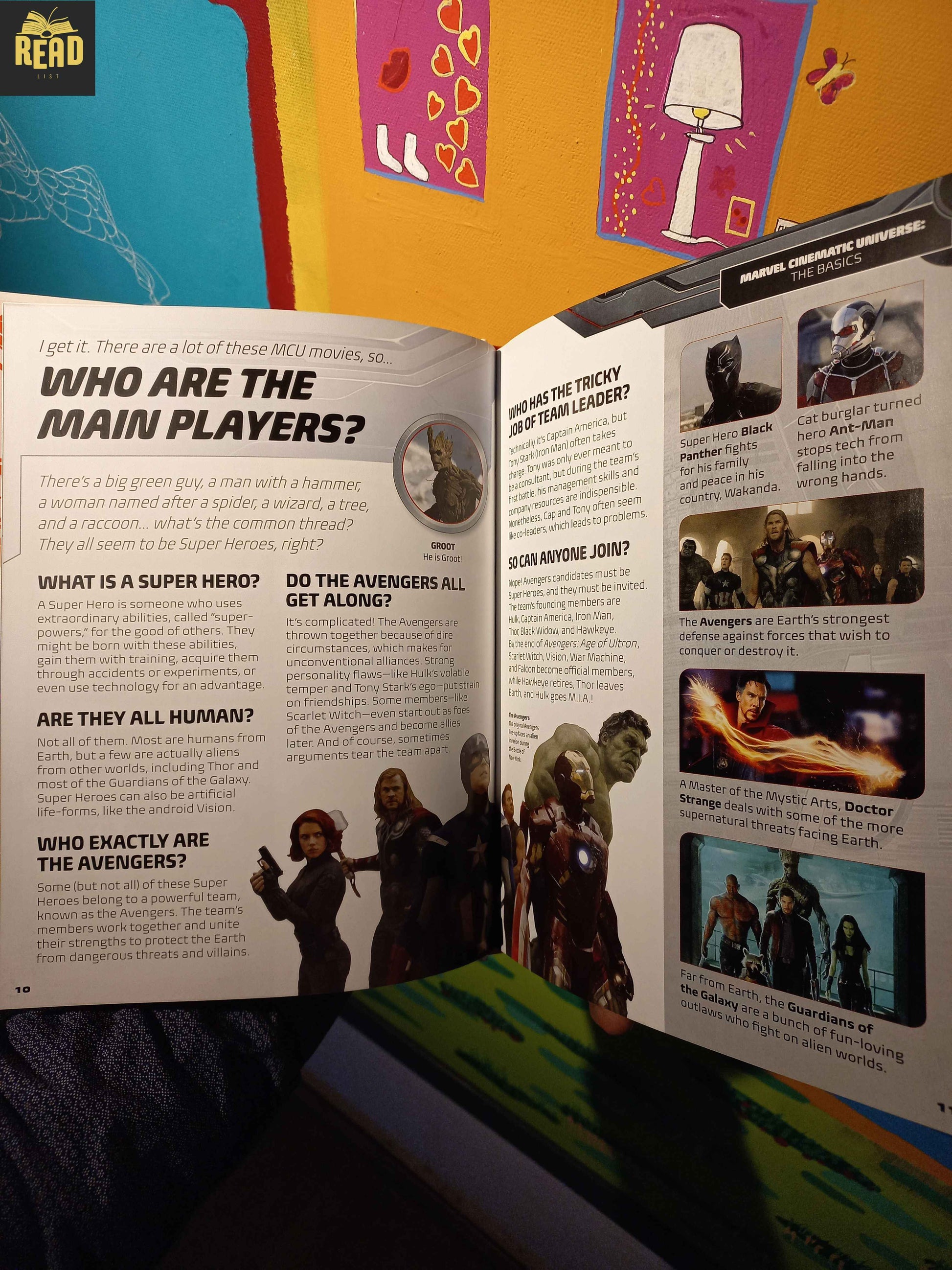 Marvel Studios All Your Questions Answered DK illustrated inside pages featuring Marvel characters