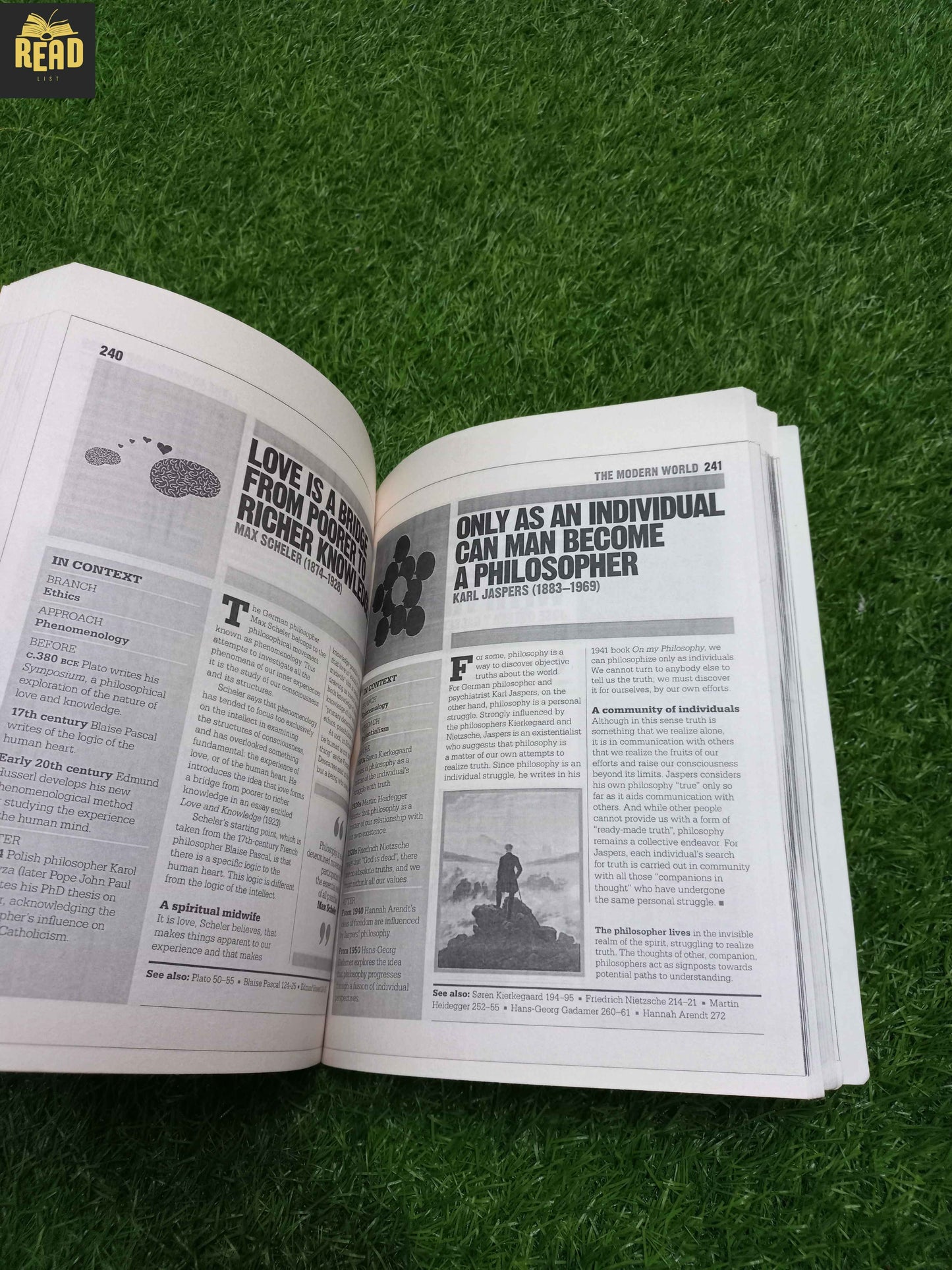 The Philosophy Book Big Ideas Simply Explained DK illustrated inside pages featuring philosophers and philosophical ideas