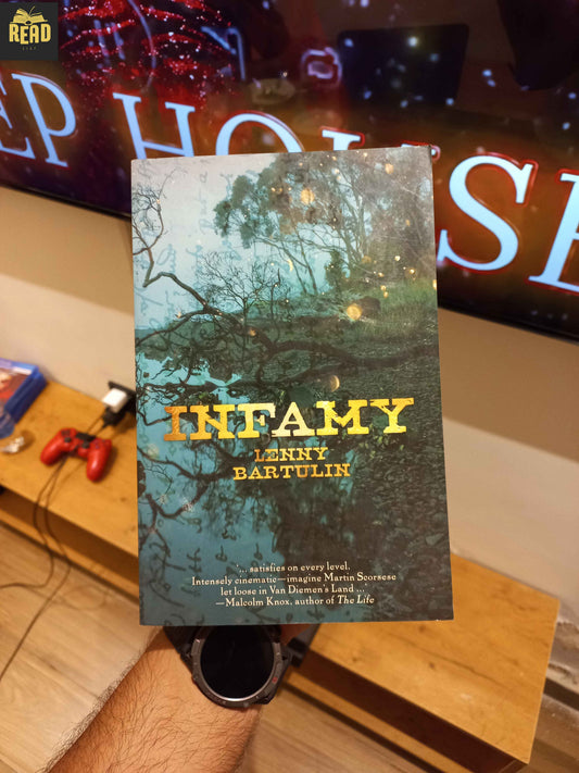 Infamy by Lenny Bartulin English paperback book cover