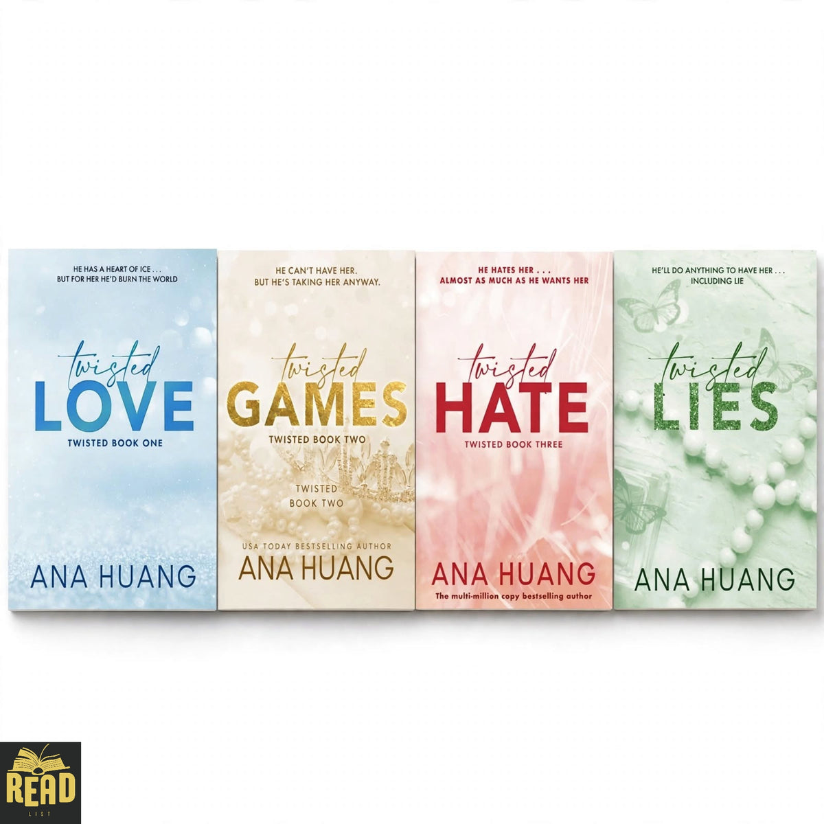 Twisted Series 4 book set by Ana Huang featuring Twisted Love Games Hate and Lies