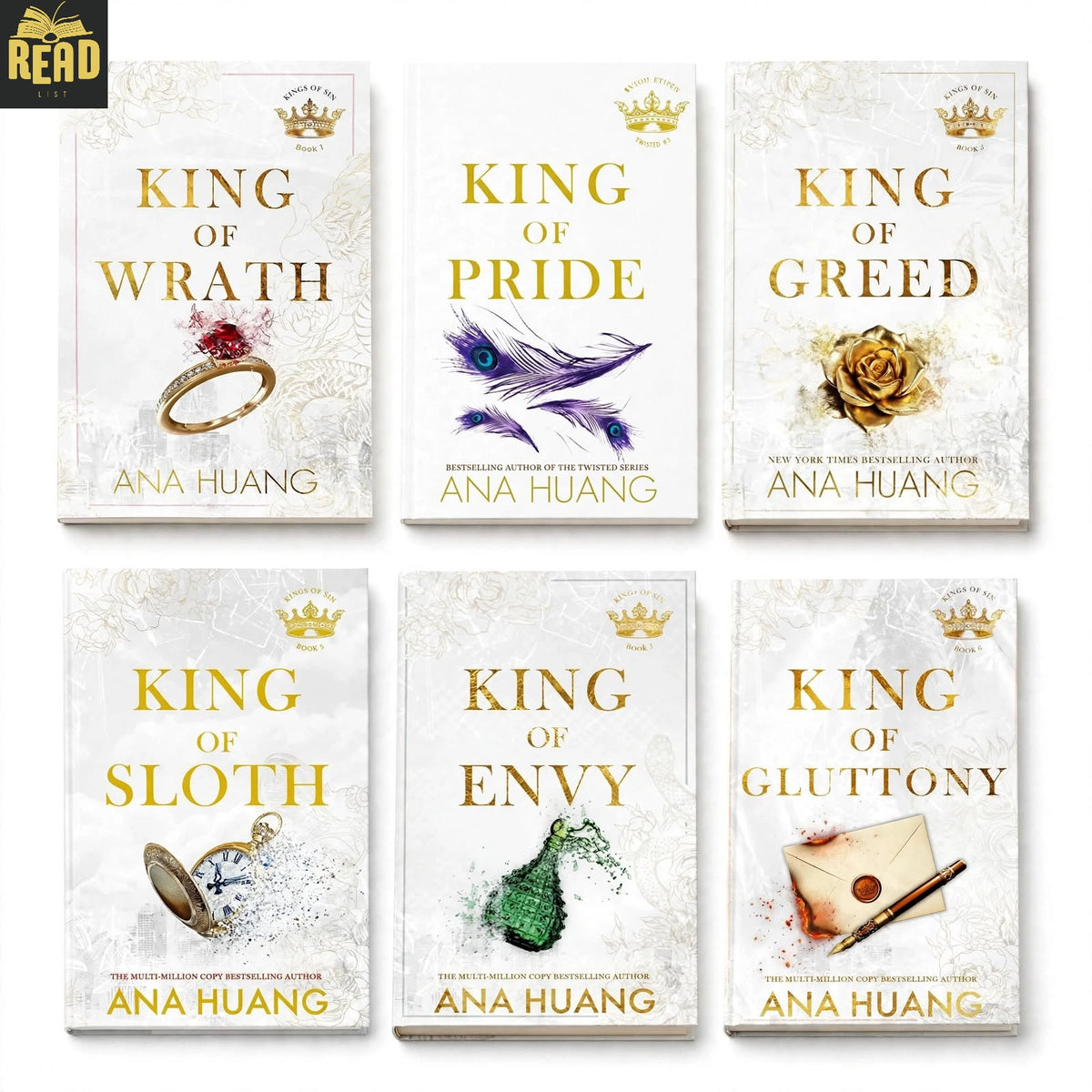Kings of Sin 6 book set by Ana Huang featuring King of Wrath Pride Greed Sloth Envy and Gluttony